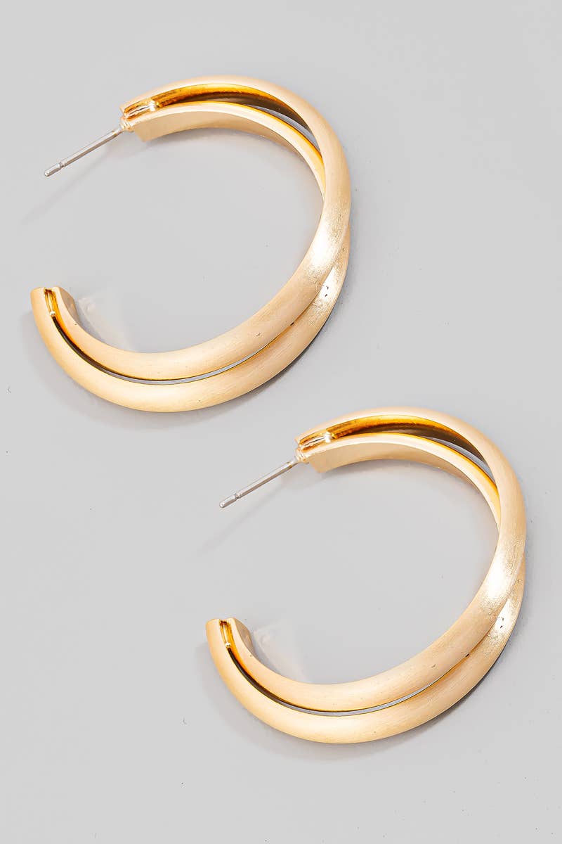Large Layered Brushed Metallic Hoop Earrings