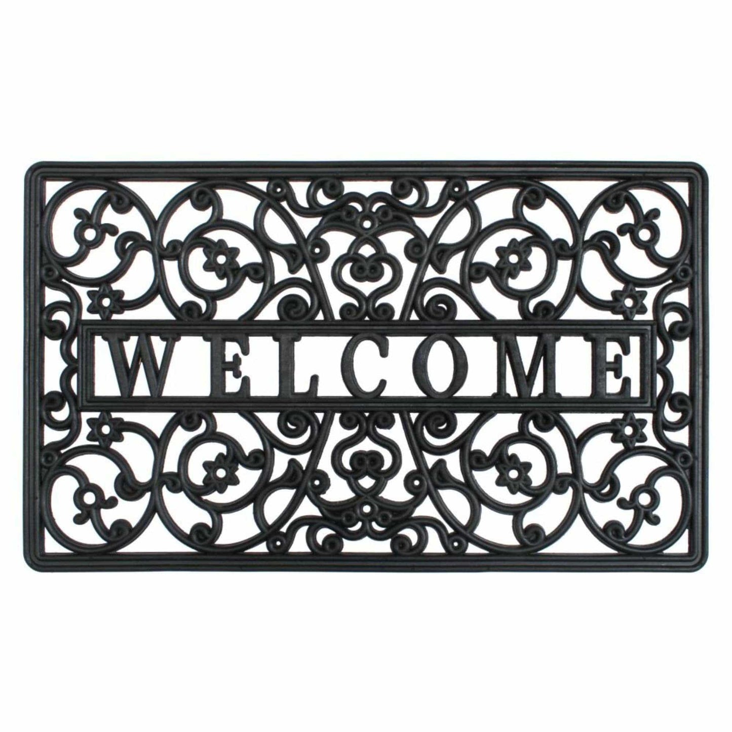 Moulded Scroll Welcome Rubber Doormat, 18" x 30"