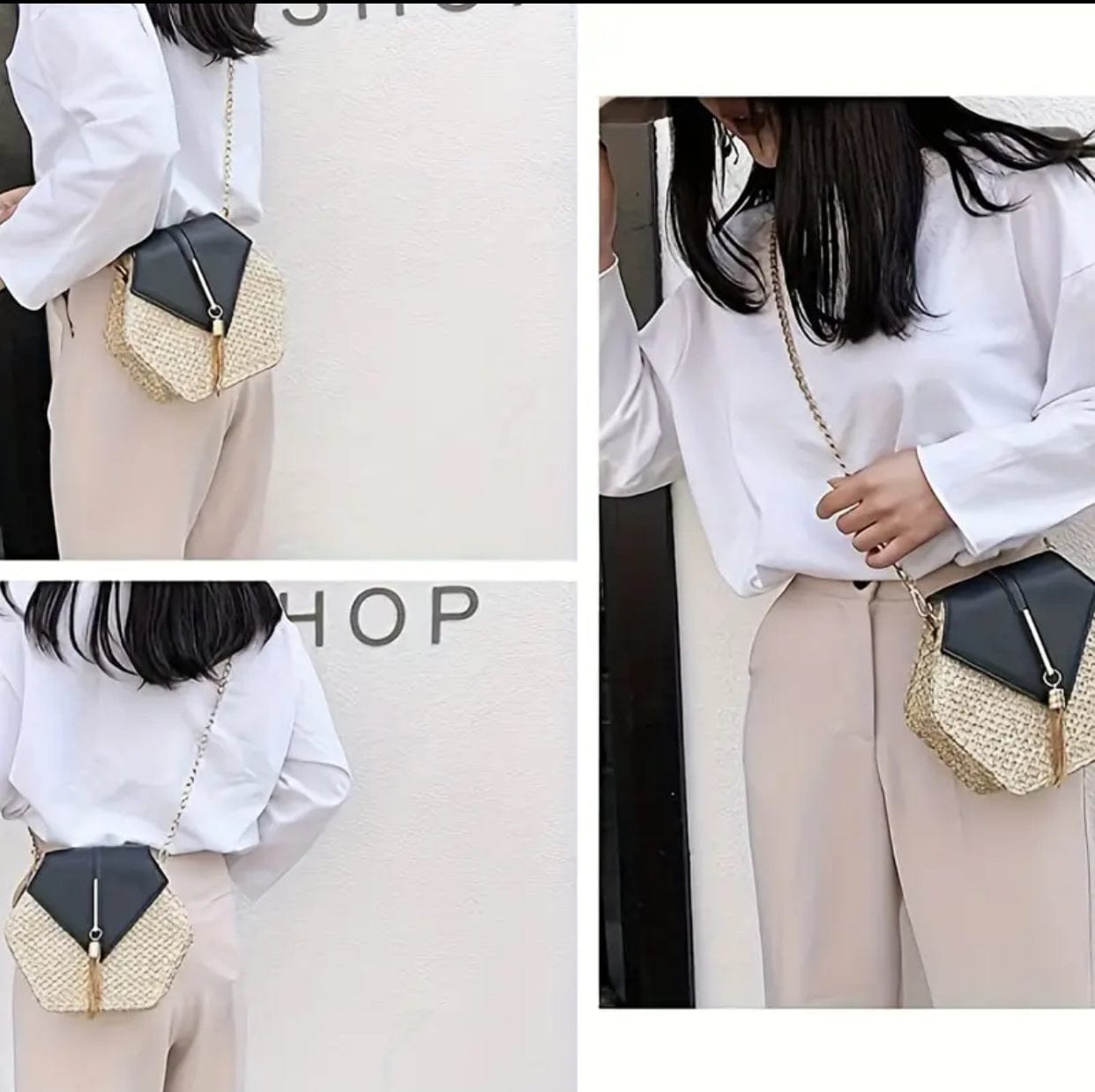 Hexagon Shaped Woven Straw Design Purse