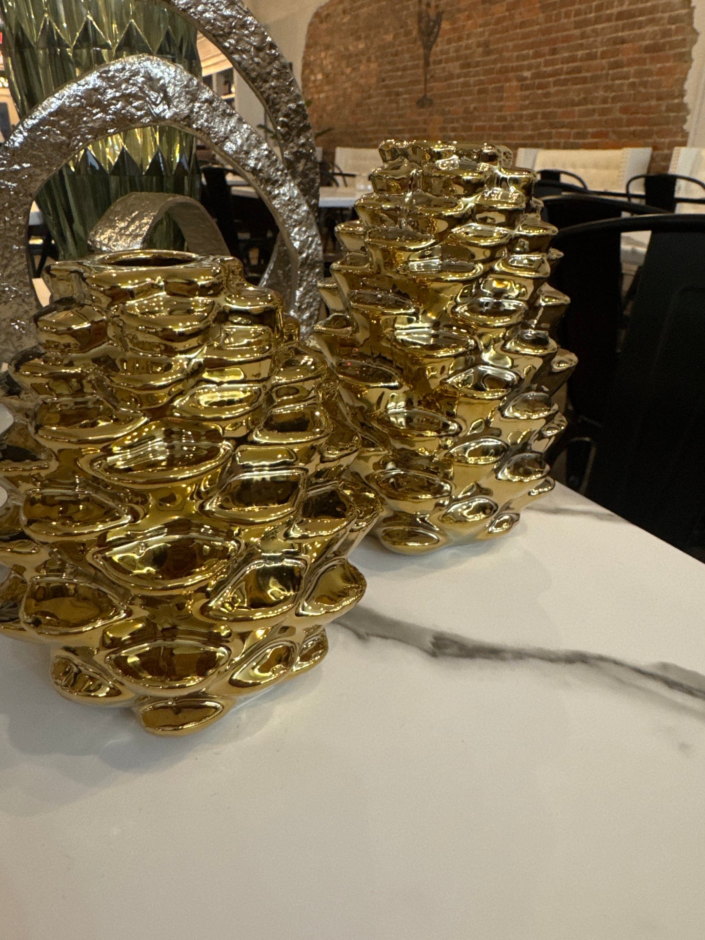 Gold Pine Cone Candle Holders