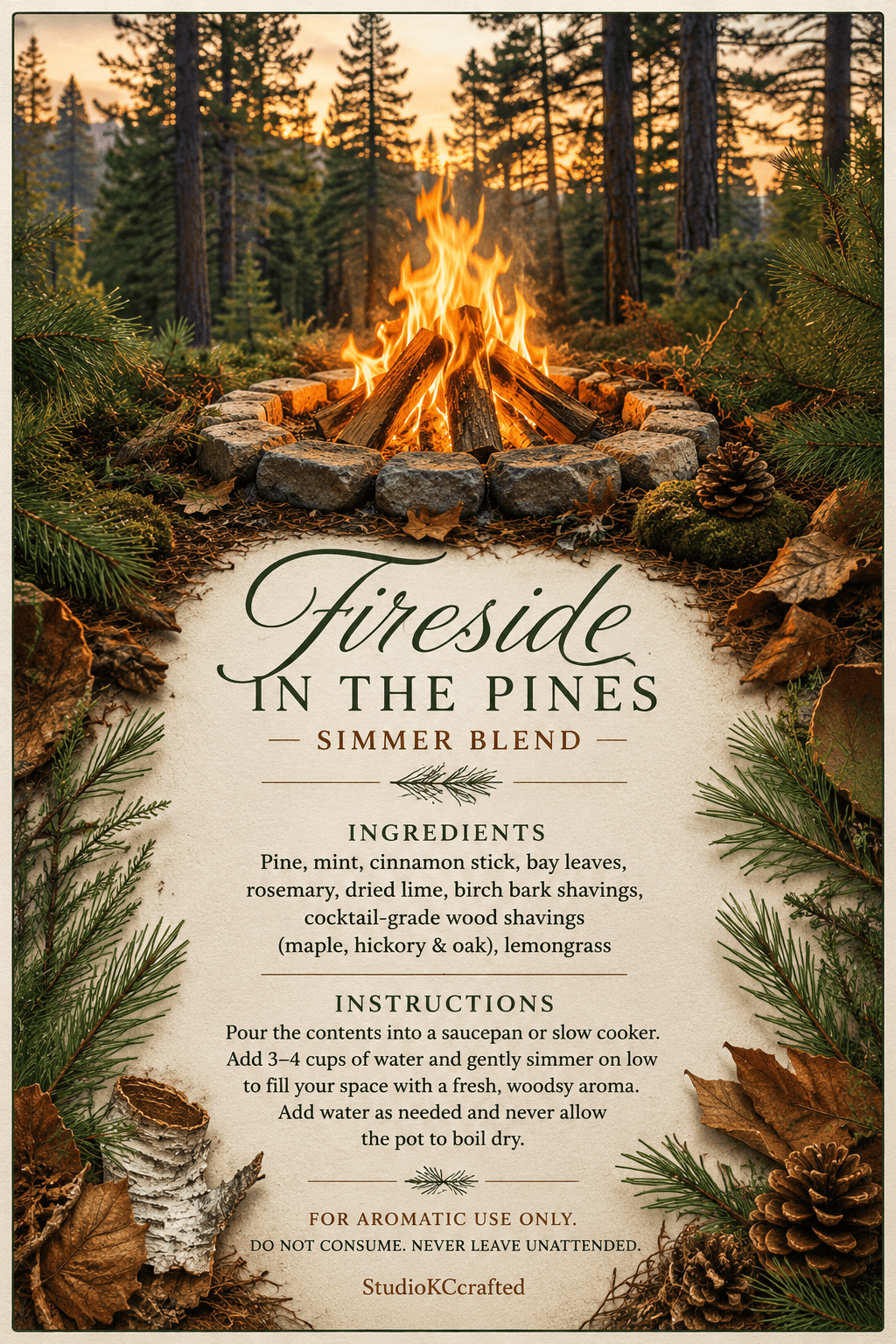 Fireside in the Pines Simmer Blend | Woodsy Pine, Birch Bark
