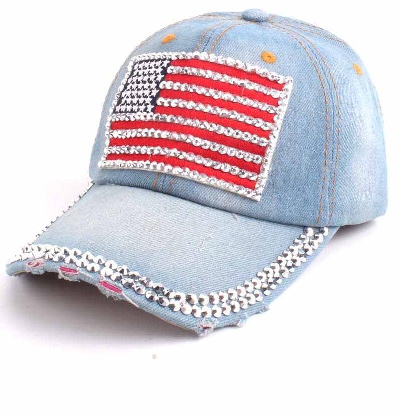 Fourth of July American flag rhinestones baseball cap