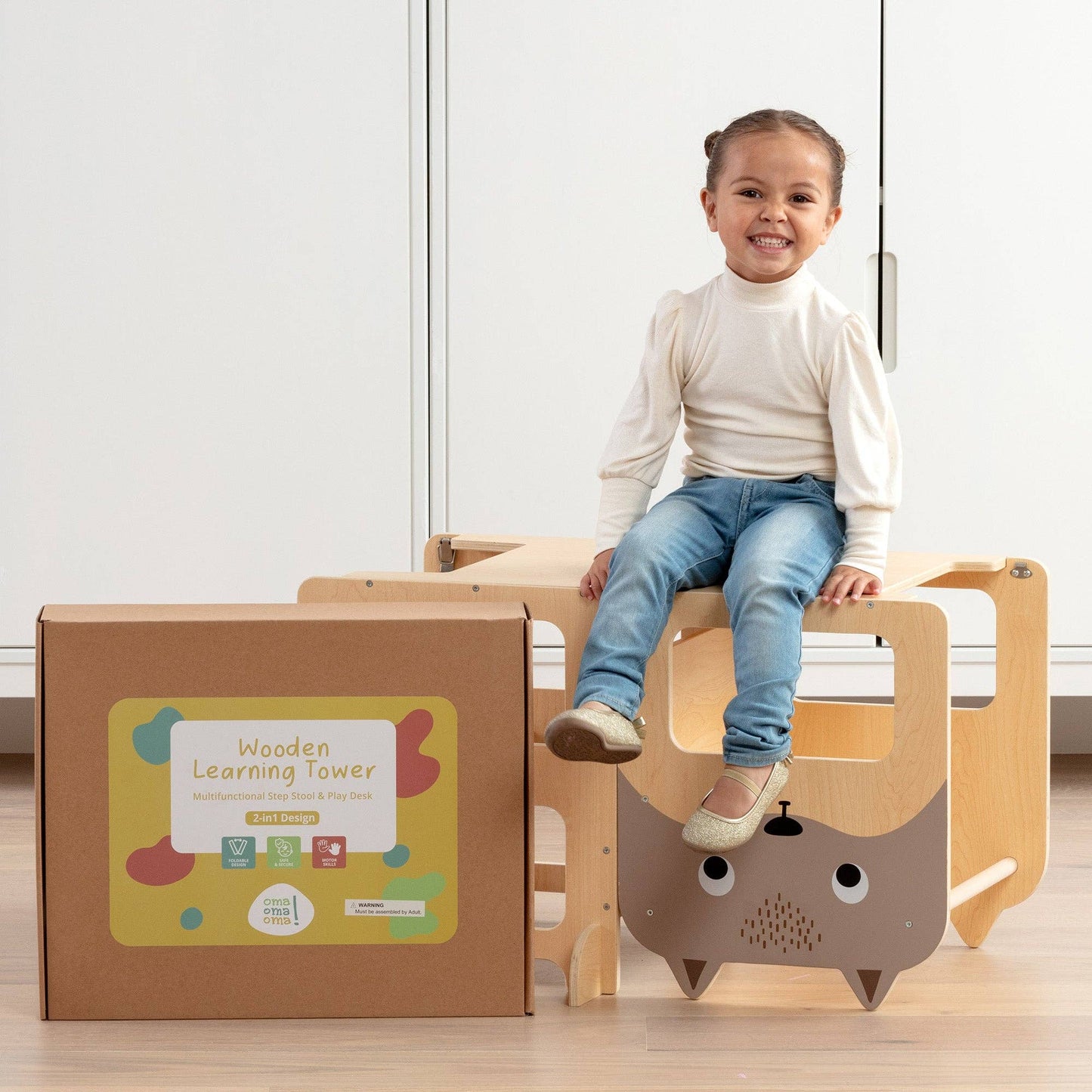Convertible Montessori Toddler Tower 4-in-1 Step Stool, Desk