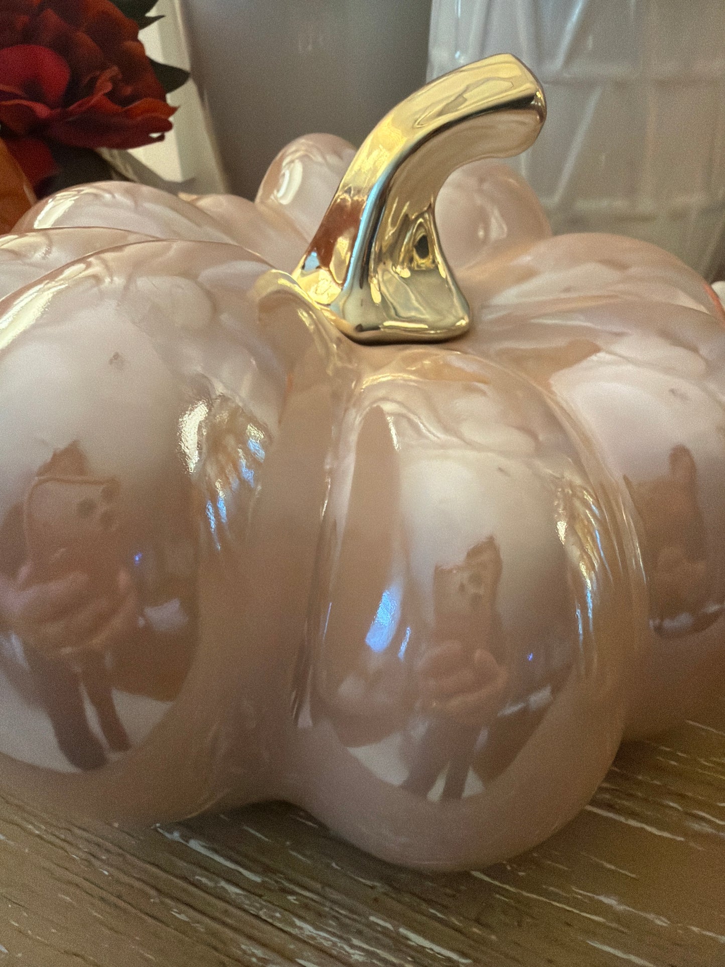 Large Pink and Gold Ceramic Pumpkin