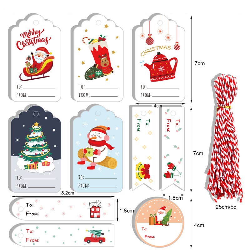 Christmas holidays bags gifts tags jute rope,  set of 10
