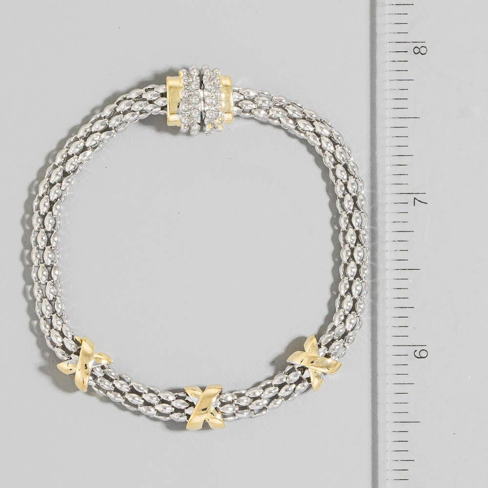 Gold Plated Two Tone Magnetic Clasp Bracelet