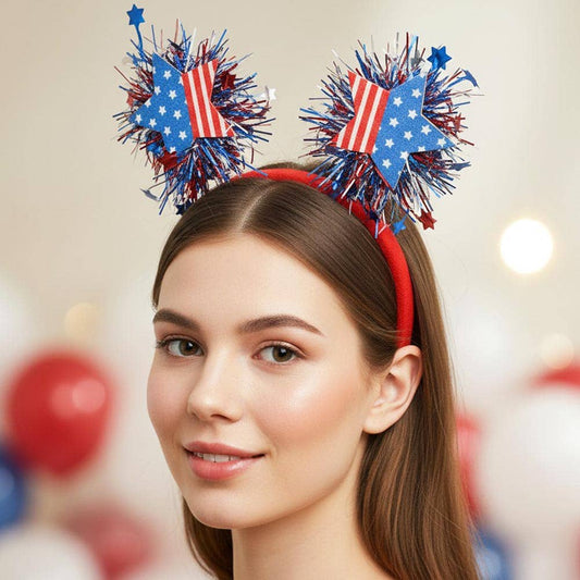 American USA Flag Star Ear Tinsel Headband