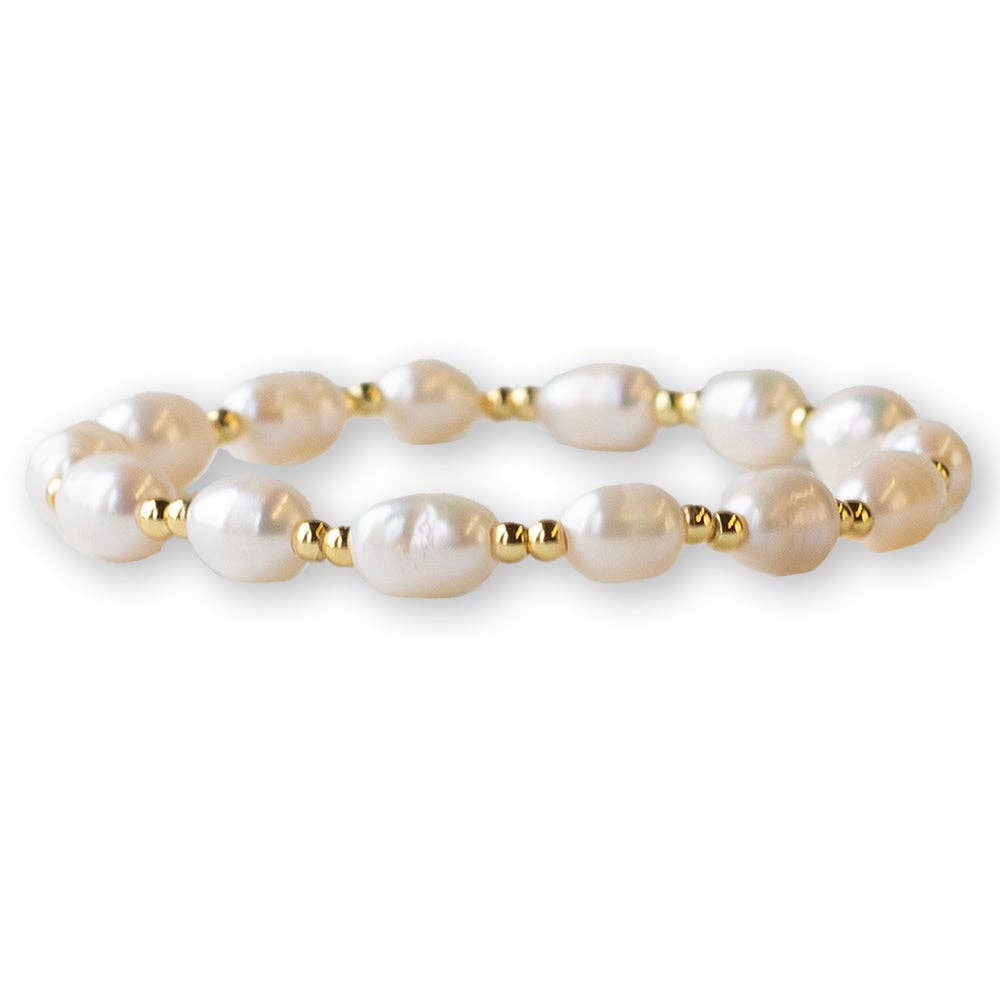 Tarnish Resistant Pearl & Gold Duo Beaded Stretch Bracelet