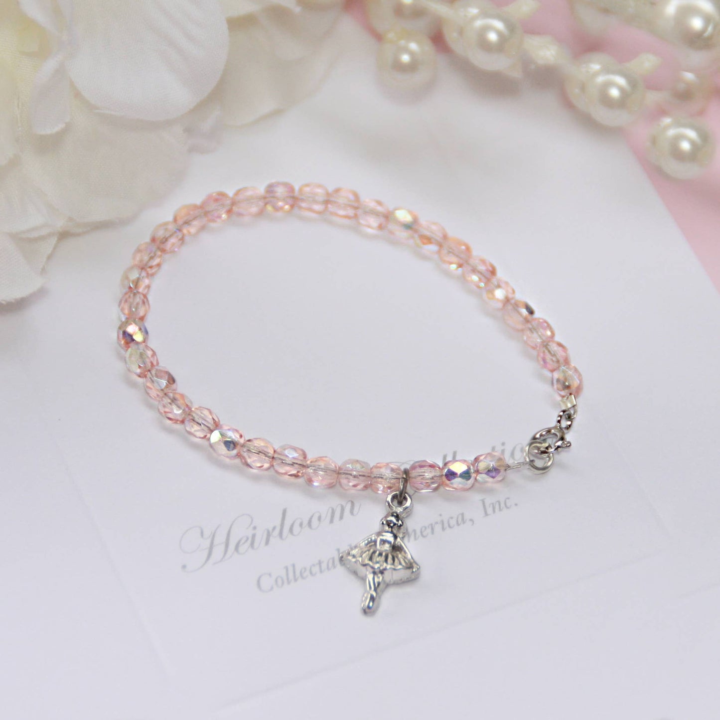 Dance Ballerina Pink Crystal Bracelet 5"