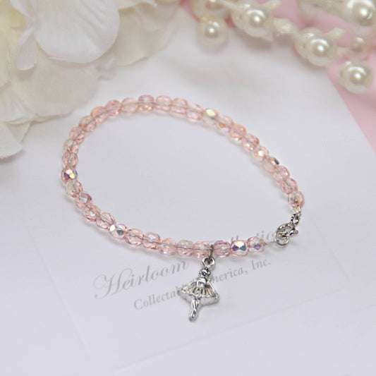 Dance Ballerina Pink Crystal Bracelet 5"