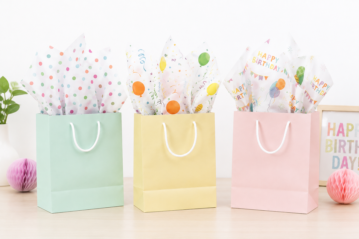 Birthday Tissue Paper, 5 Sheets, 20x20in - 3 Designs