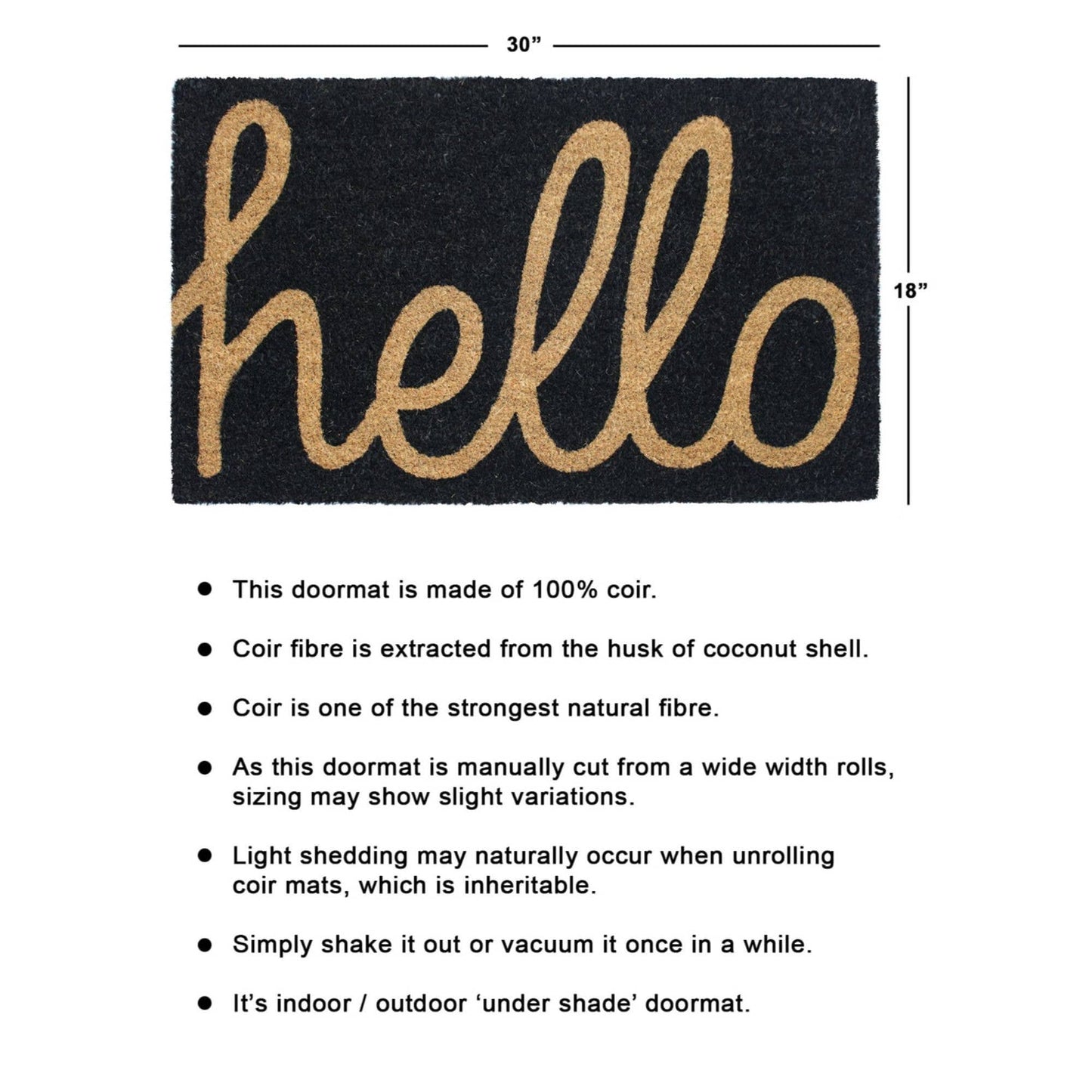 Black Machine Tufted Black Hello Doormat, 18" x 30"