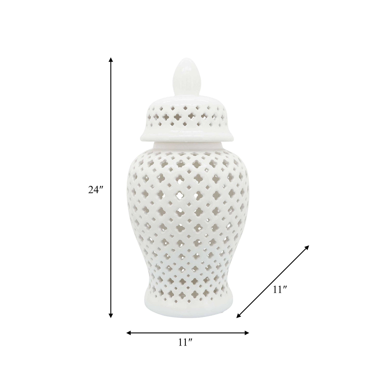 Decorative Temple Jar - White Ceramic Cut-out Clover, 24 in.