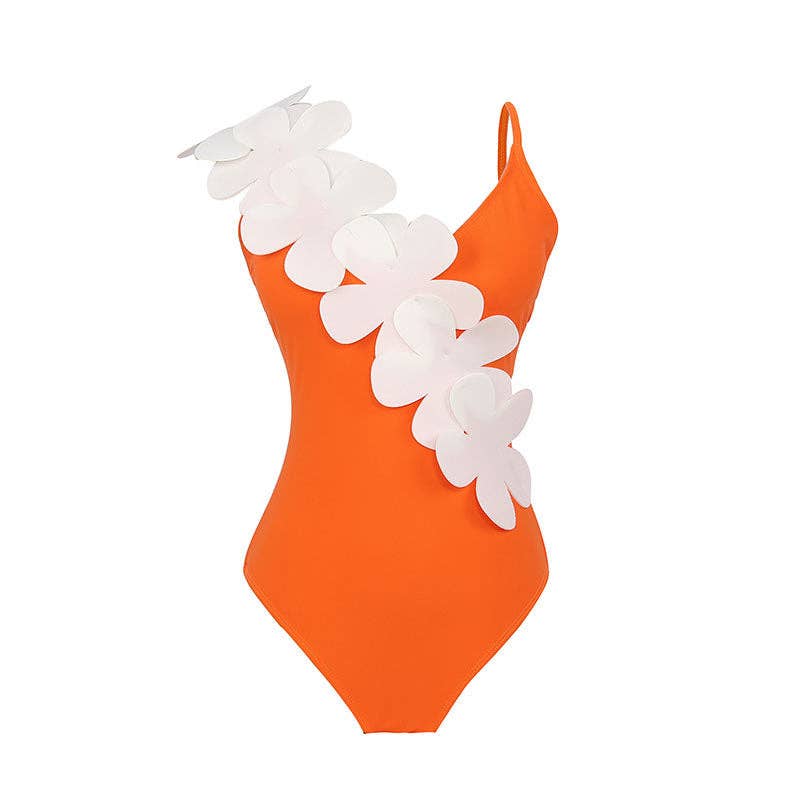 2PC Set Flower Shoulder One Piece Swimwear