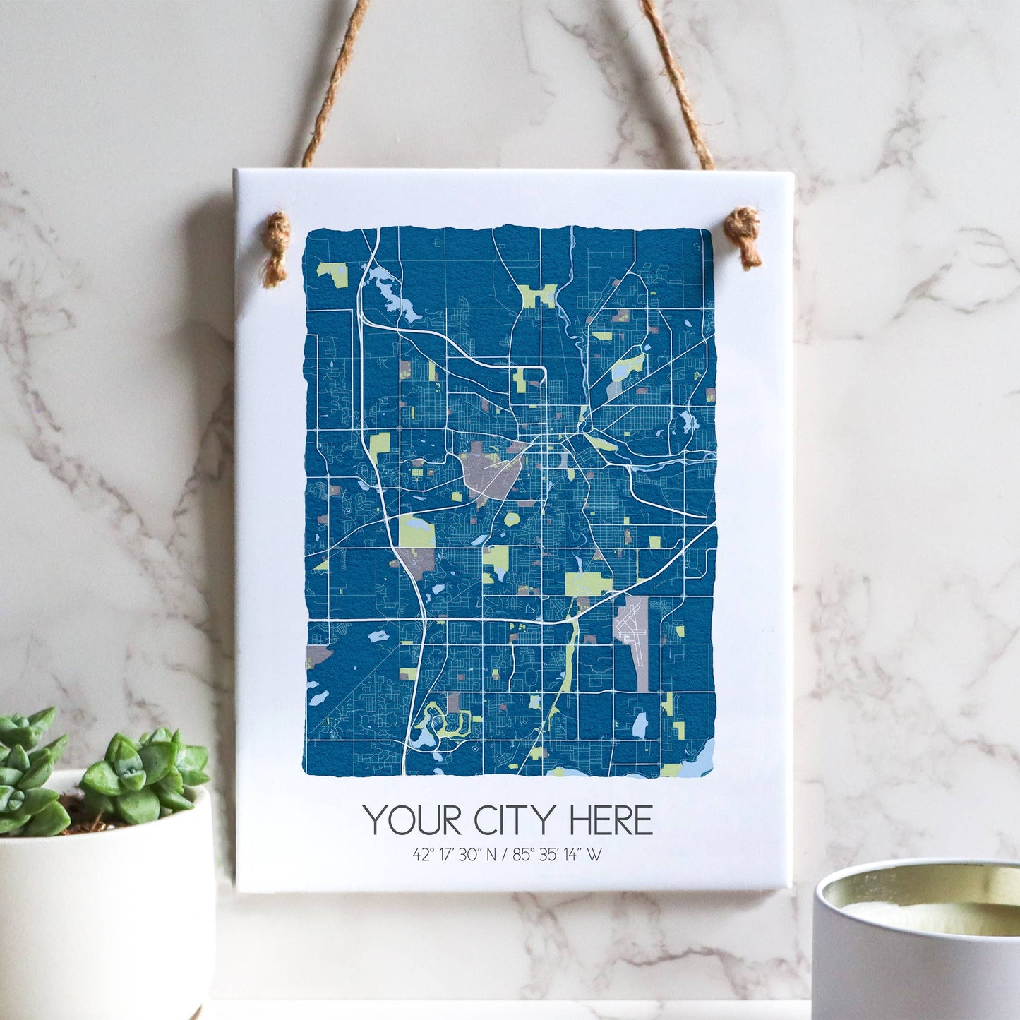Watercolor City Map Tile Sign - Rectangle - Custom Order