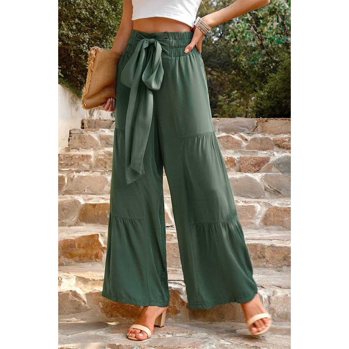 High Waist Knot Elastic Solid Pant
