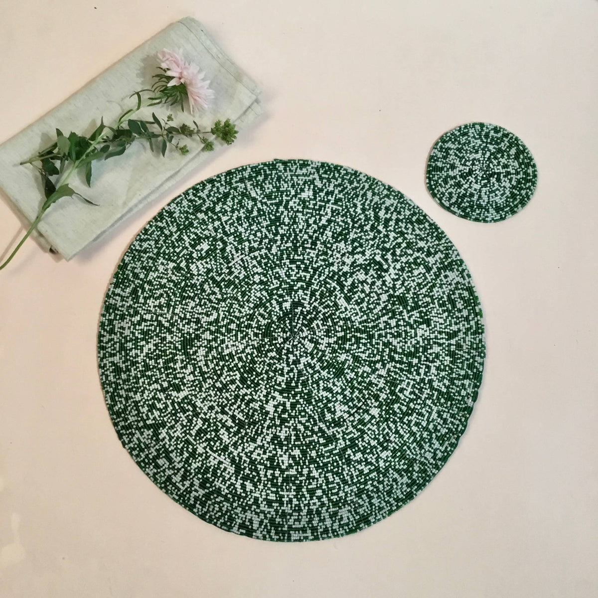 Green & White Beaded Place Mat