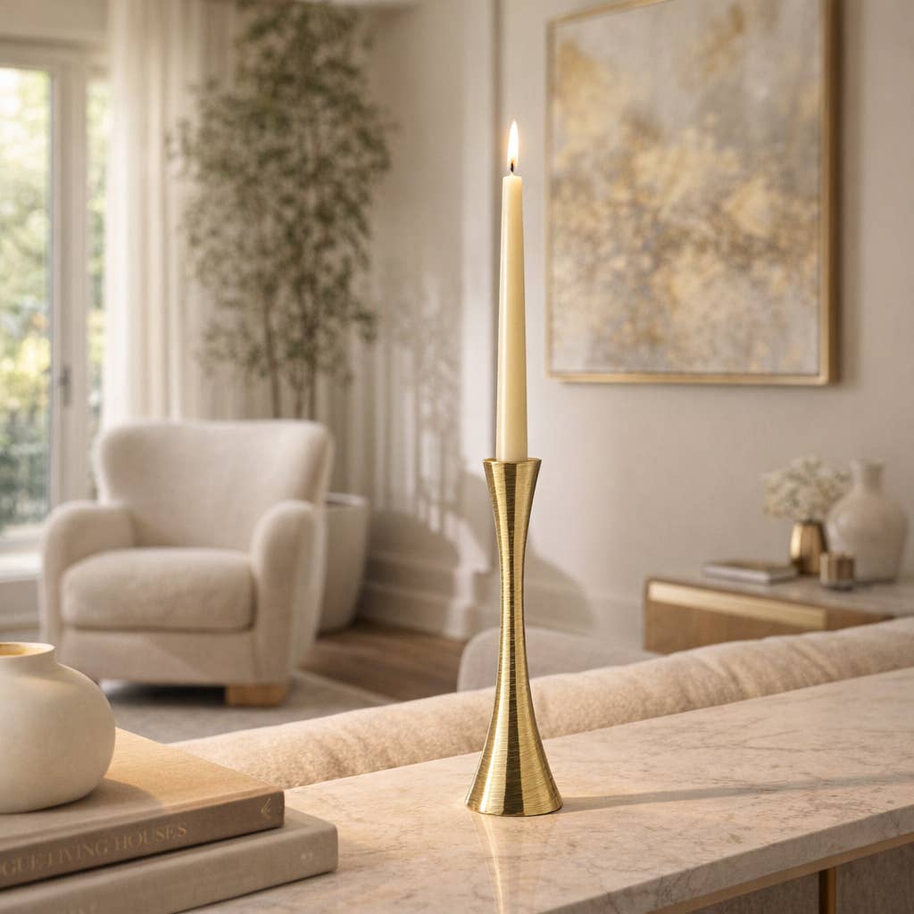 Metal Modern Solid Taper Candle Holder - Gold, 9 in.