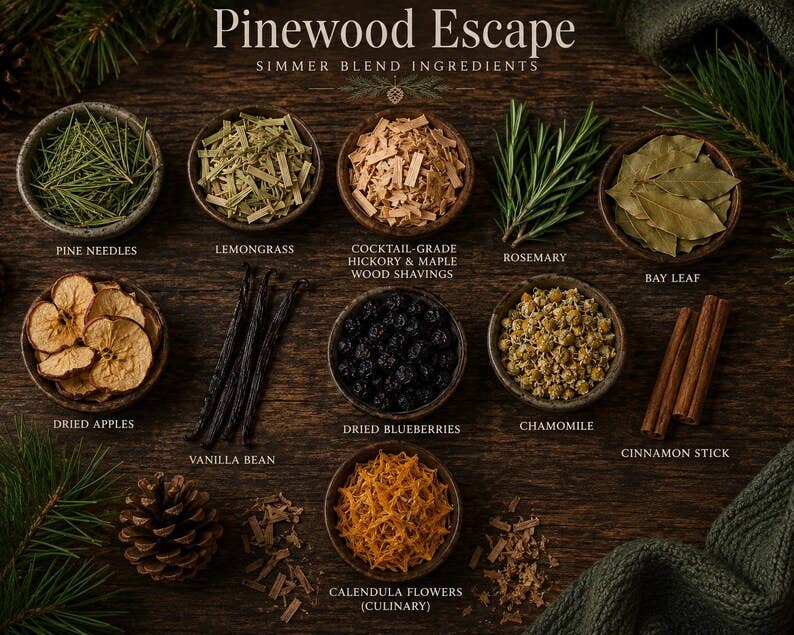 Pinewood Escape Simmer Pot Blend, Mountain Cabin Scent, Woodsy Home Fragrance, Natural Simmer Pot Gift, Rustic Cabin Decor Gift