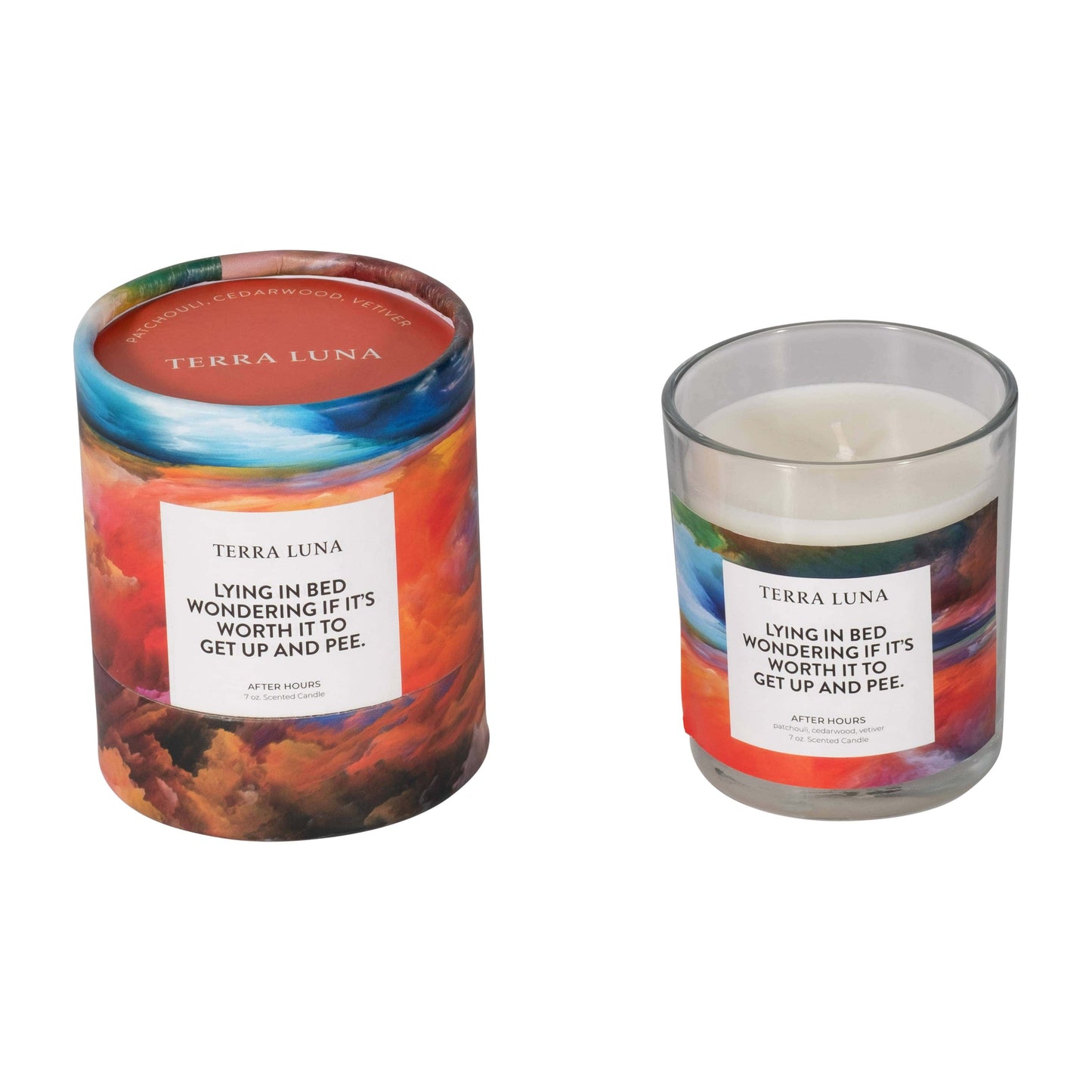 Decorative Candle - Orange/Blue Glass Lying In Bed, 7 Oz