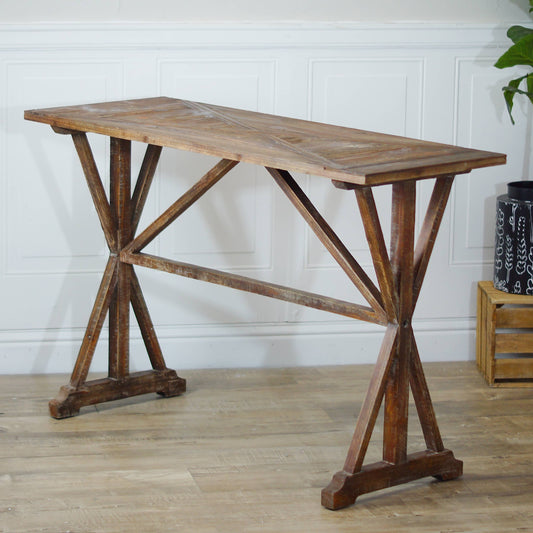 Wood 46" Brown Hall Table with Crossed Trestle Base