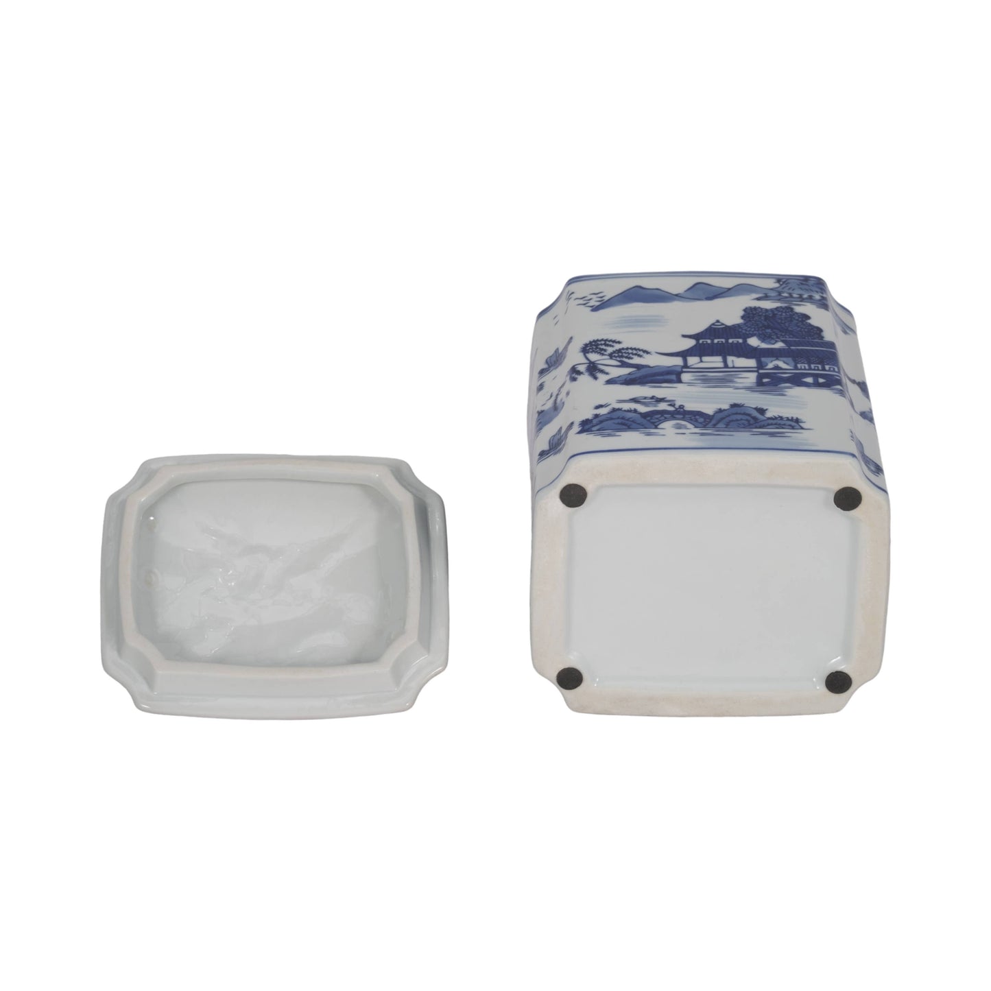 Decorative Jar - Blue Ceramic Rectangular Lidded, 9 in.
