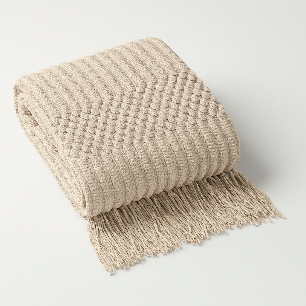Beige Waffle Stripe 50x60 Inch Throw Blanket