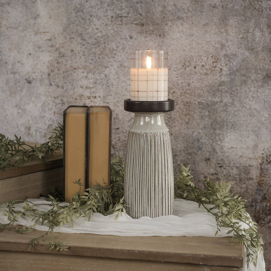9.75" BEIGE & BROWN PILLAR CANDLE HOLDER