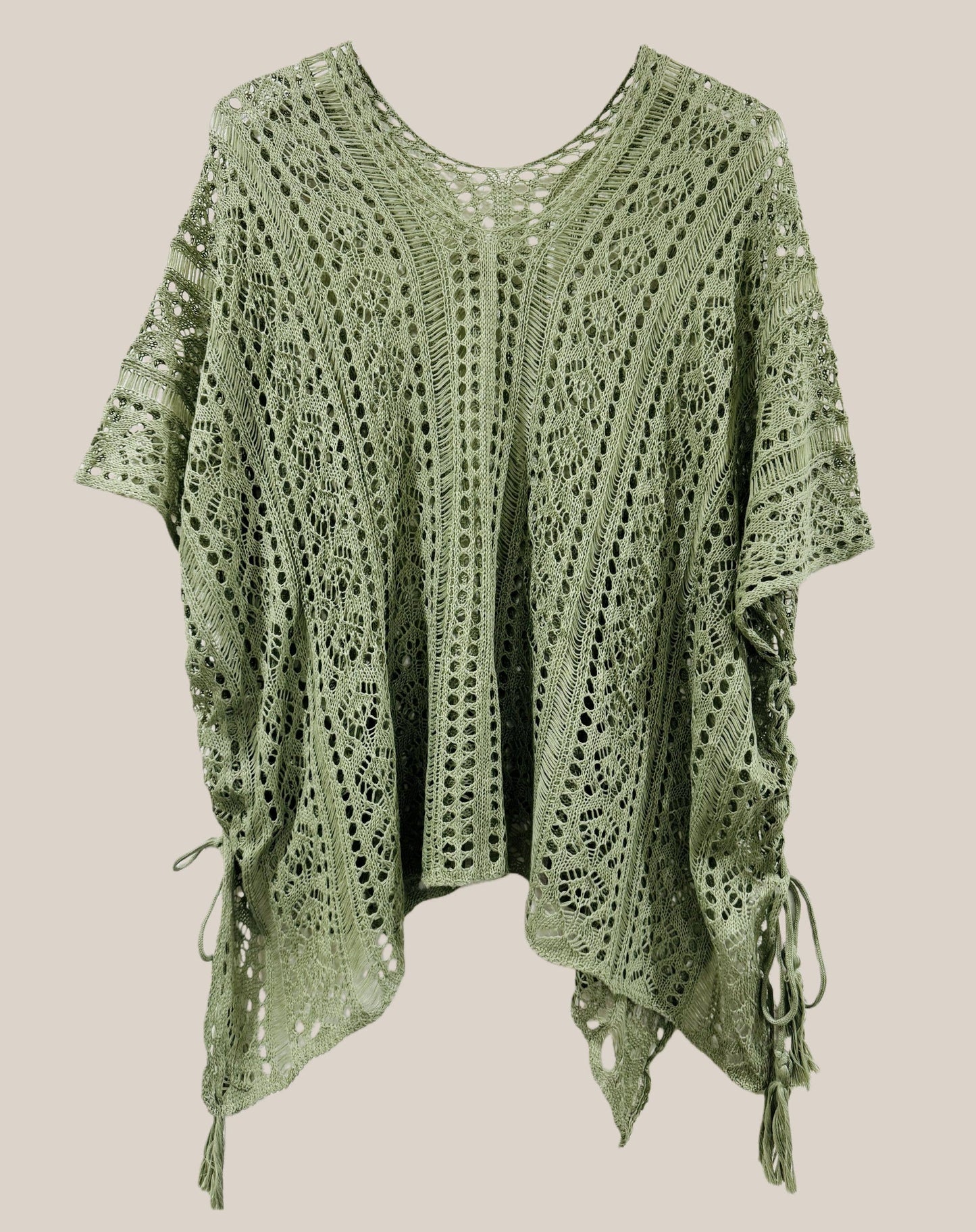 JC063308 Sided-Tassel Detailed Crochet Tunic