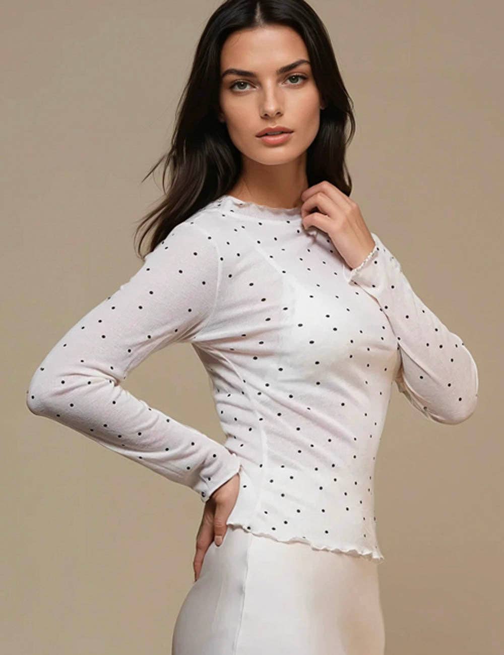 Ladies Dot Print See Sheer Layring Top SKT50744