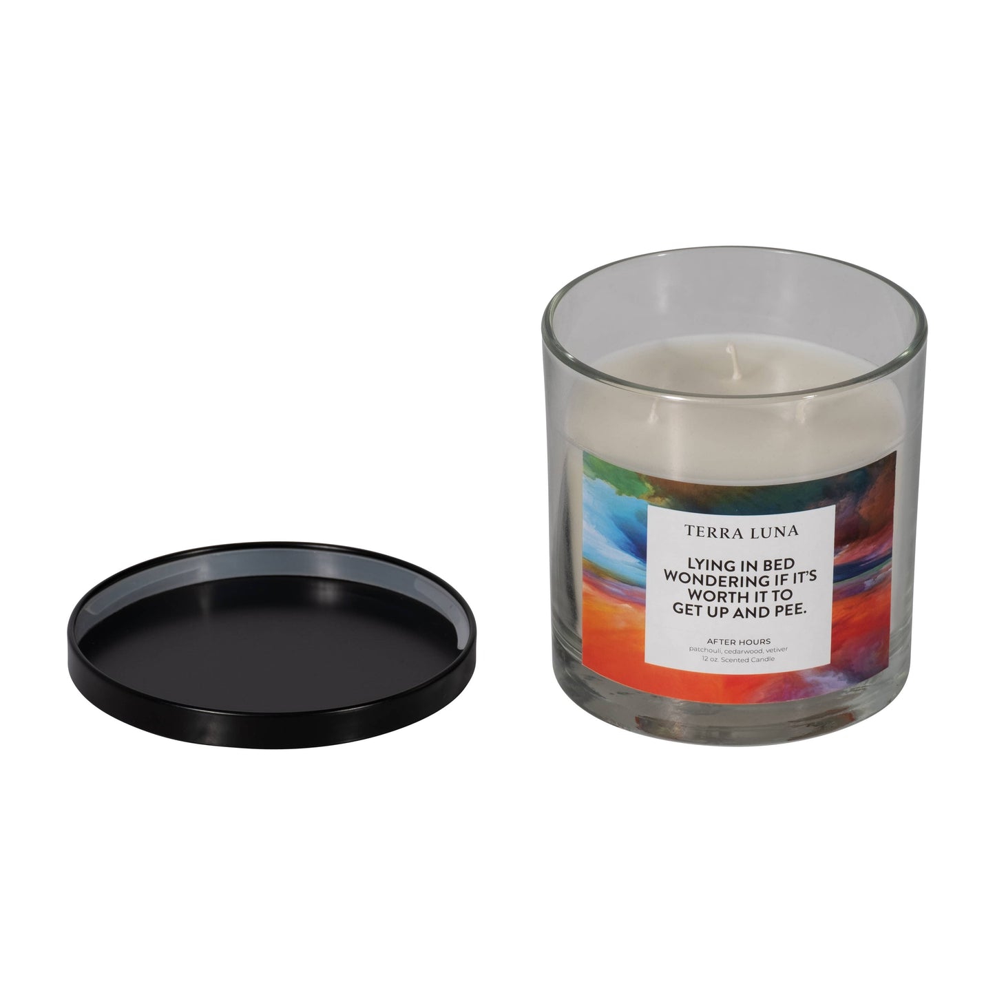 Candle - Orange/Blue Glass Lying In Bed with Lid, 12 Oz