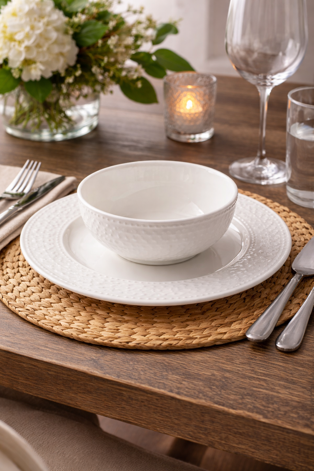 White Plate and Bowl Place Setting Porcelain