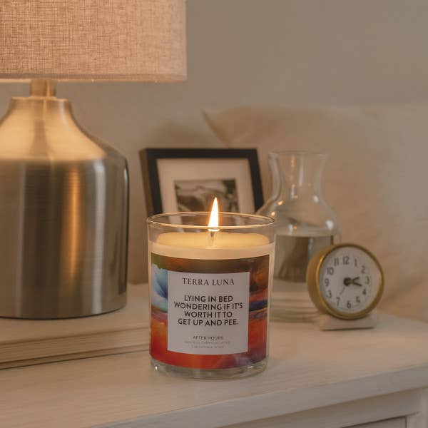 Decorative Candle - Orange/Blue Glass Lying In Bed, 7 Oz