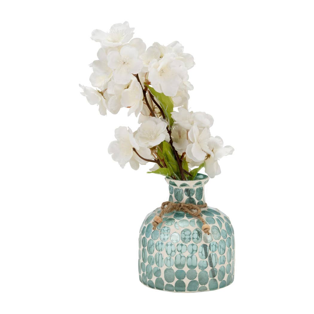 Glass Mosaic Textured Round Accents Vase - Blue, 6 in.