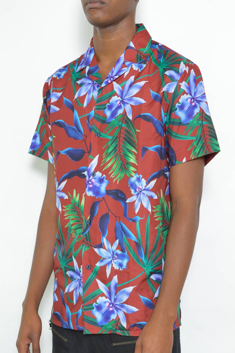Print Button Down Short Sleeve Shirt