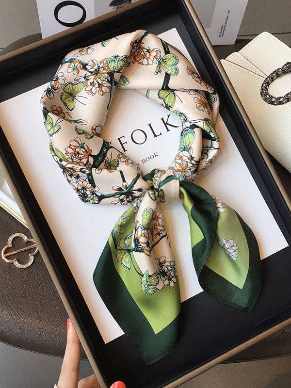 Floral Printed Shawl & Scarf - Green Color, Square Shape