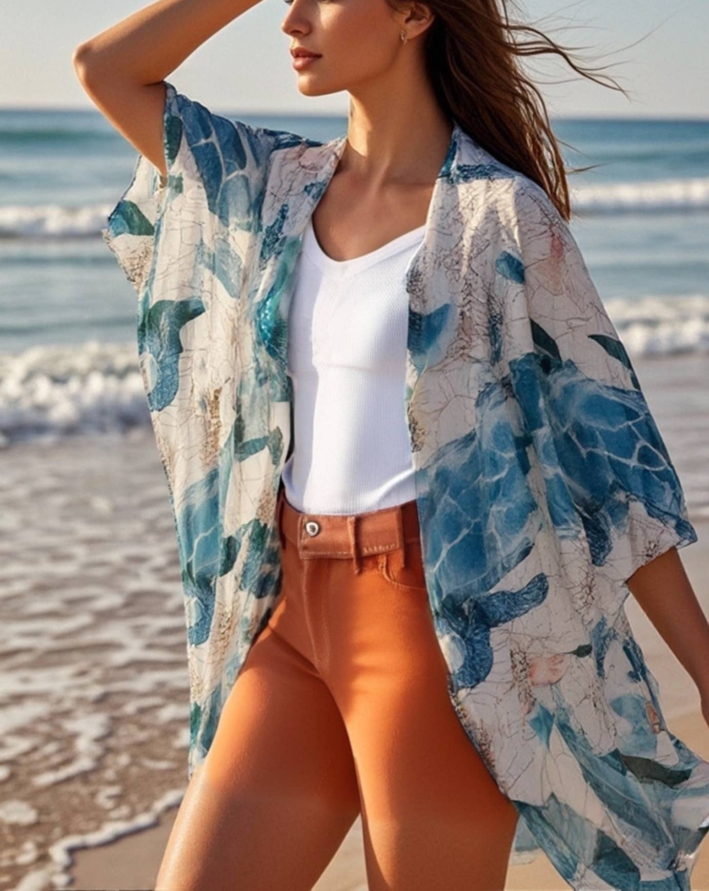 JC071260 Ocean Spirit Kimono – Sea Turtle, Seahorse & Octopus