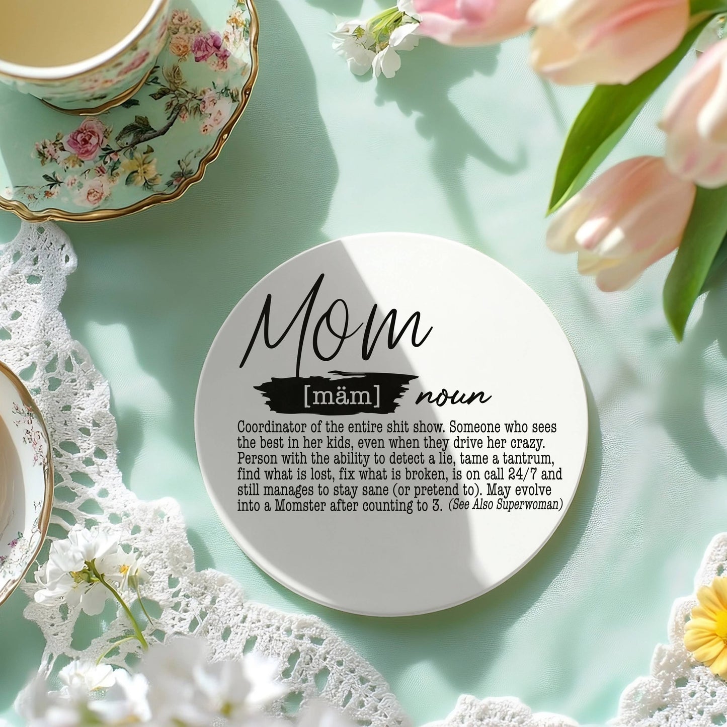 Mom Life Ceramic Drink Coaster | Funny Barware Gift Parents