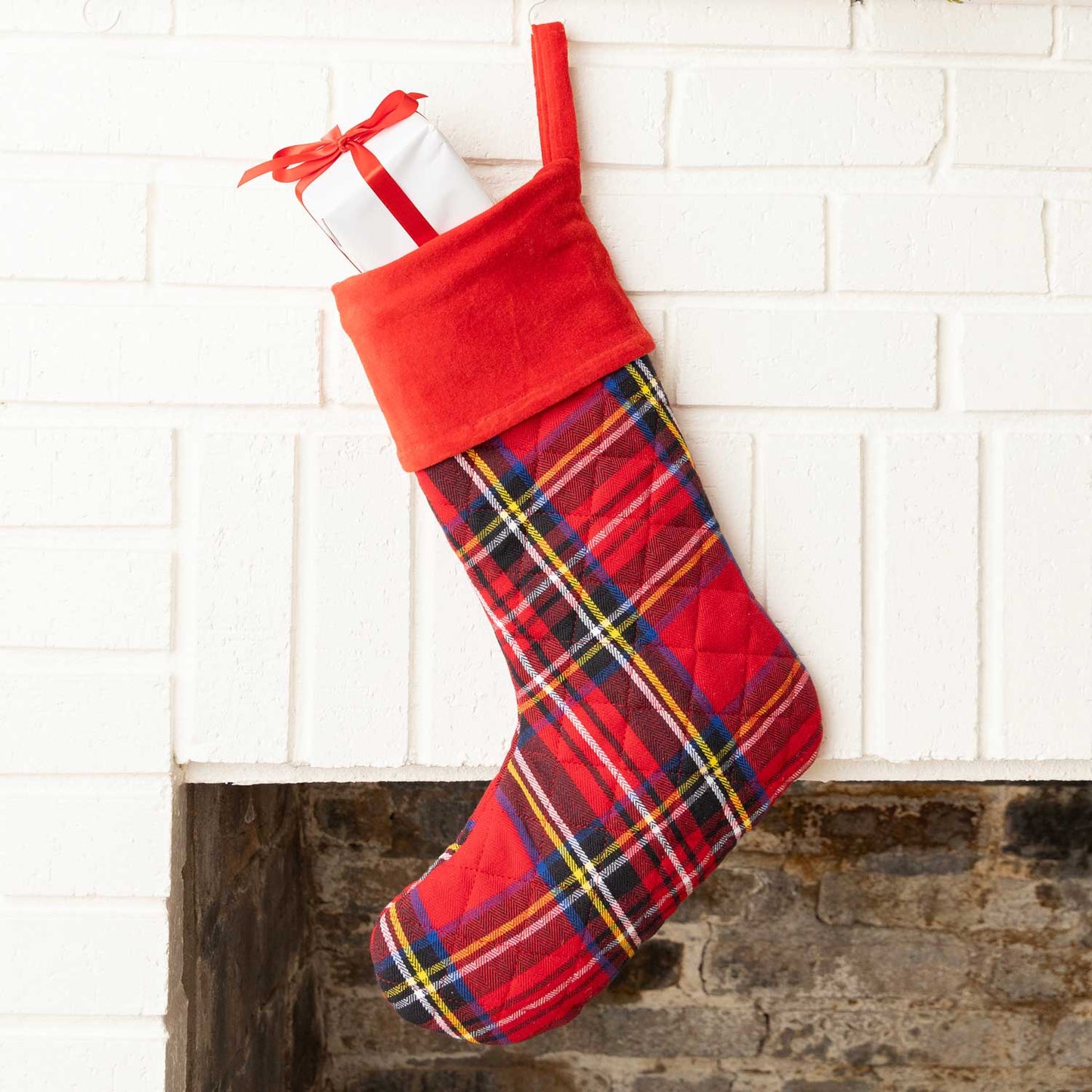 Red Tartan Plaid Quilted Cotton Holiday Stocking