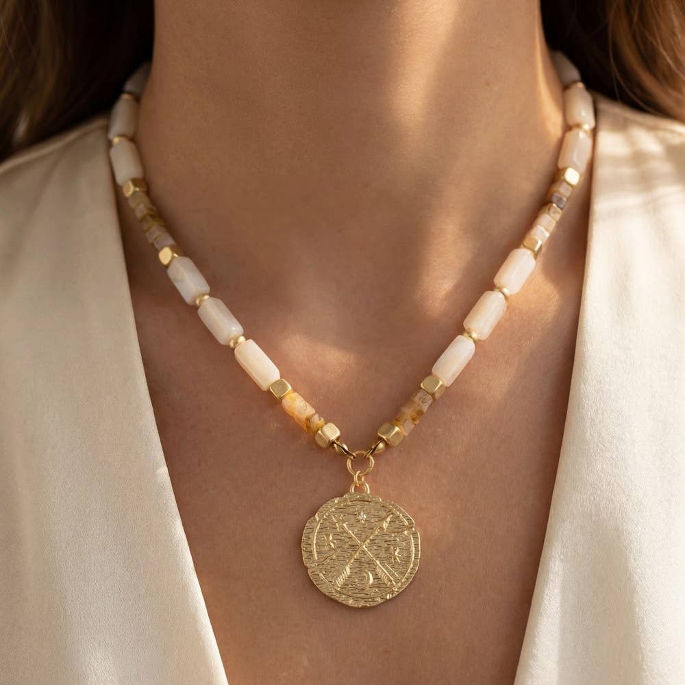 Arrow Coin Pendant Rectangle Acrylic Beaded Necklace HD
