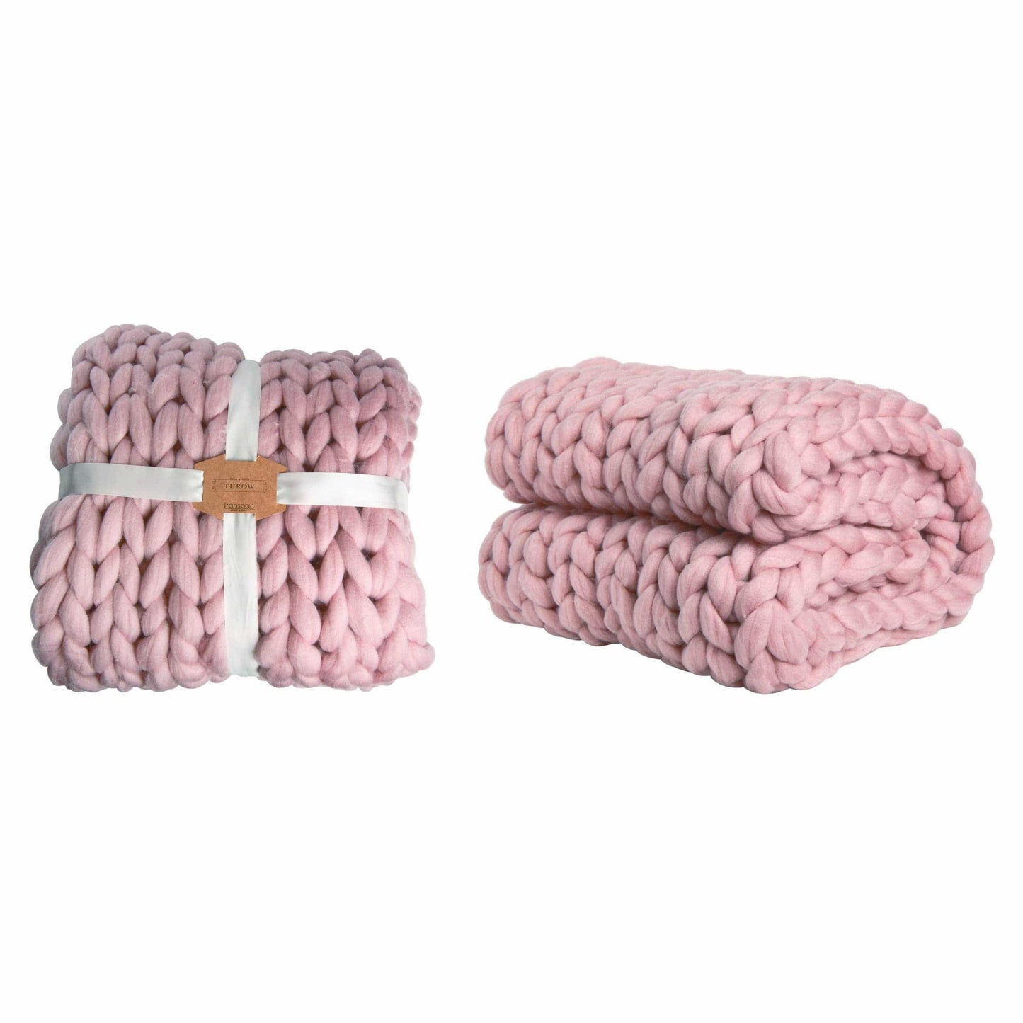 Handmade 60 in. Pink Chunky Knitted Throw Blanket