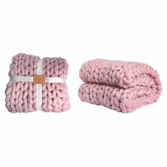 Handmade 60 in. Pink Chunky Knitted Throw Blanket