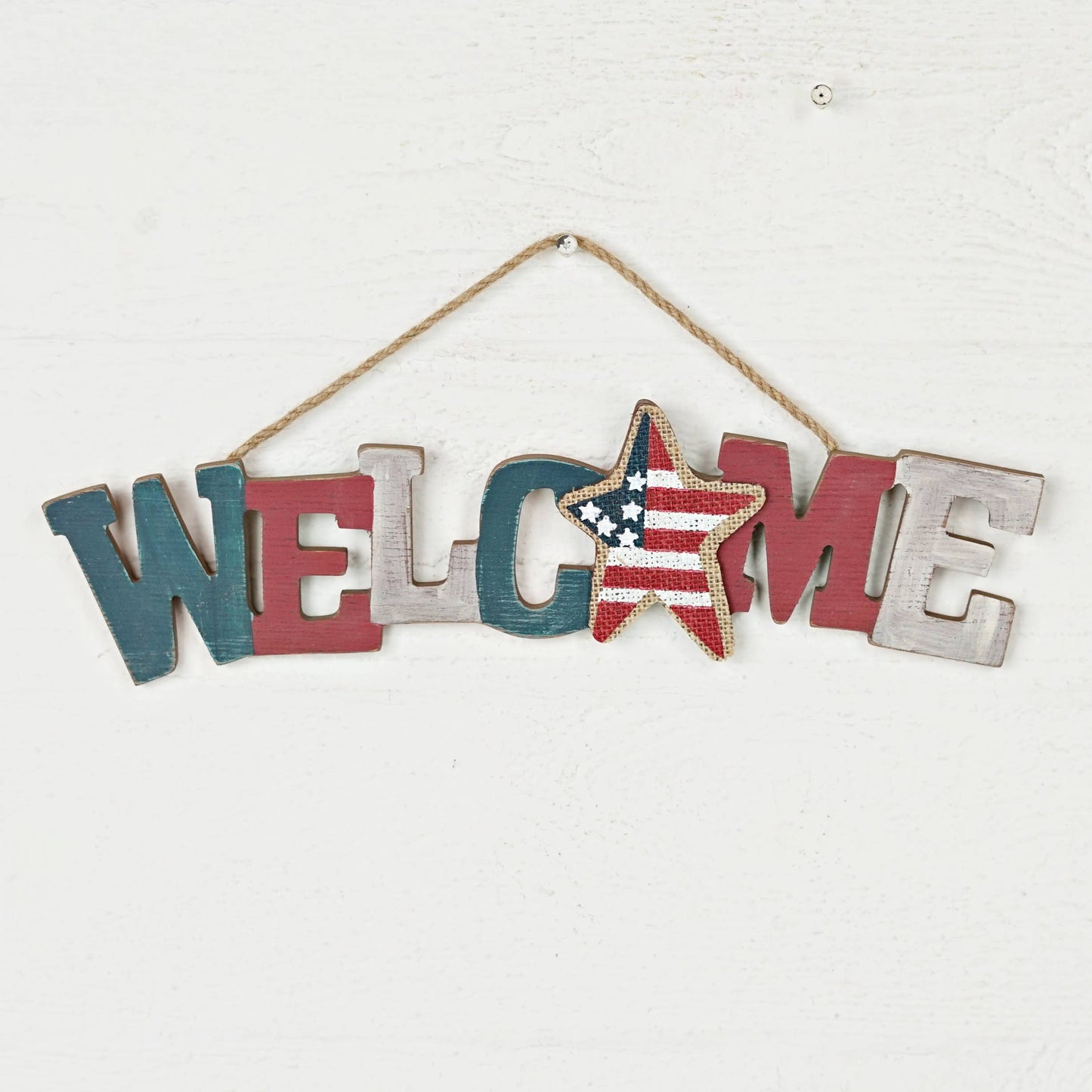 M8873- 15inL x 4"W Wooden MDF Americana Welcome sign
