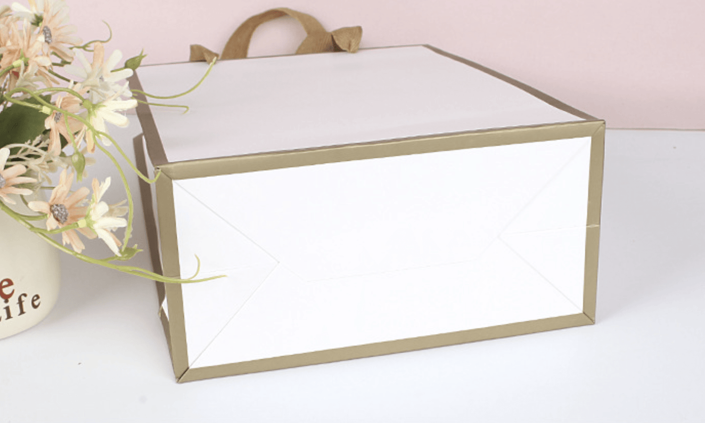 White with Gold border gift bag w/free tissue  , pack of 20