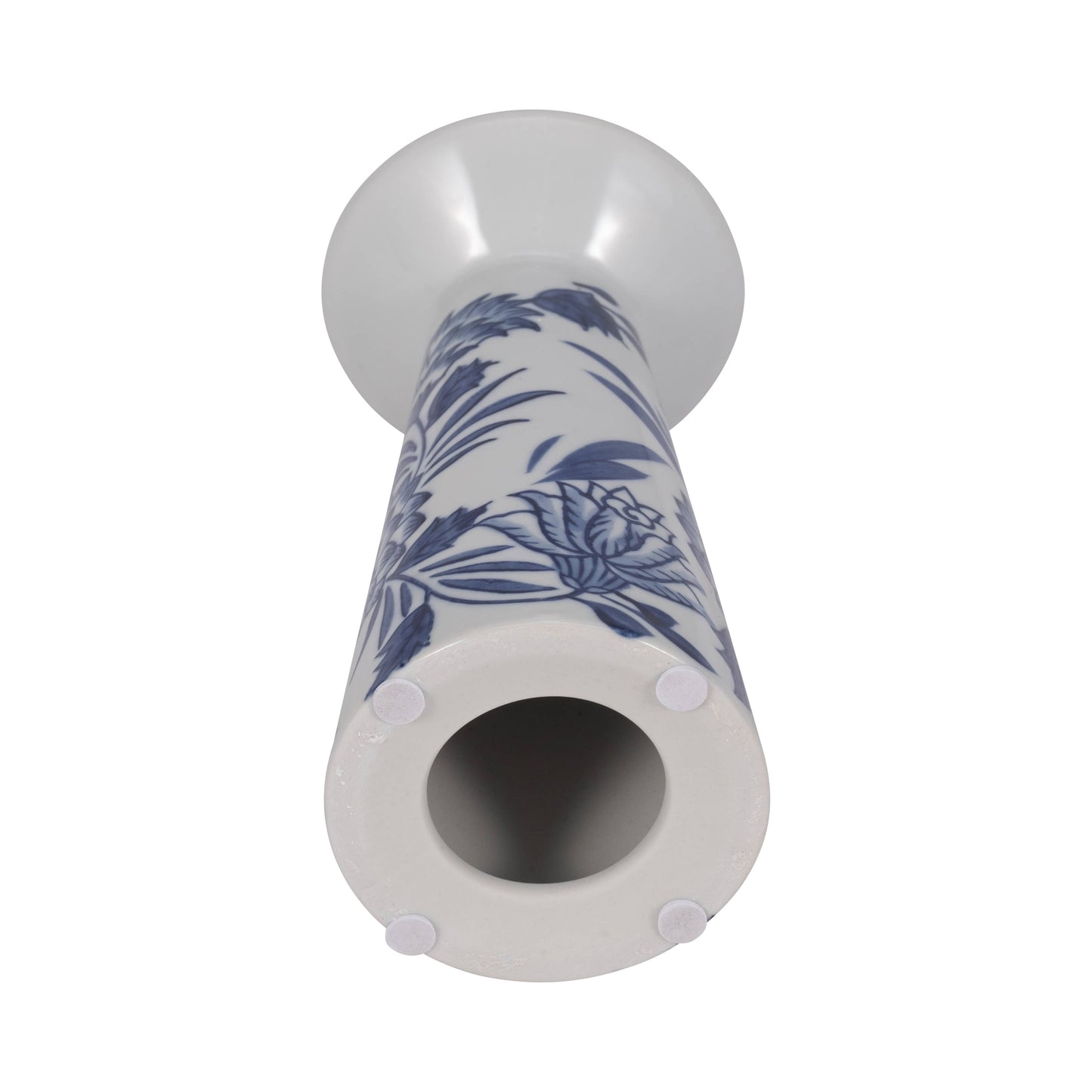 White 8 in. Porcelain Cylinder Chinoiserie Candle Holder