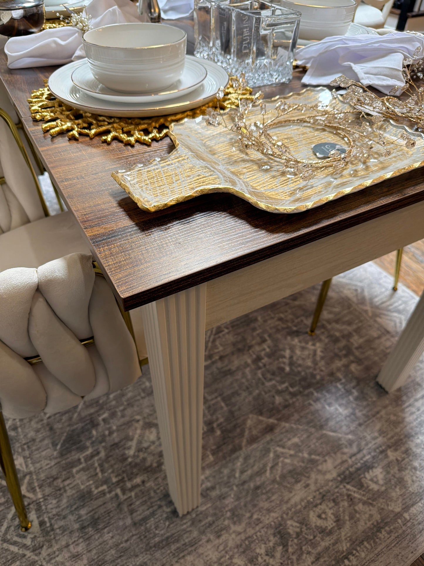 62 inch Brown with White Legs Table