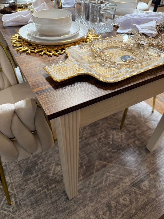 62 inch Brown with White Legs Table