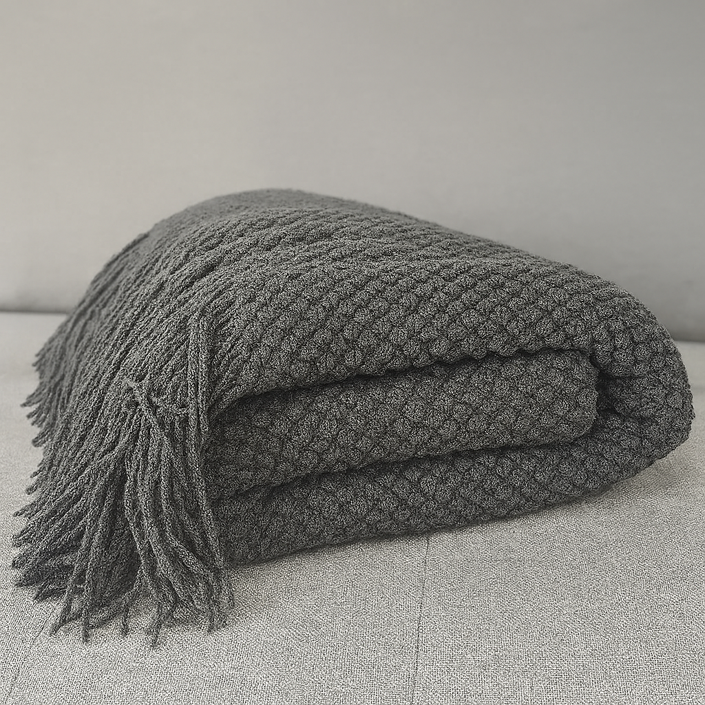 Knit Textured 50"x60" Throw Blanket with Fringe
