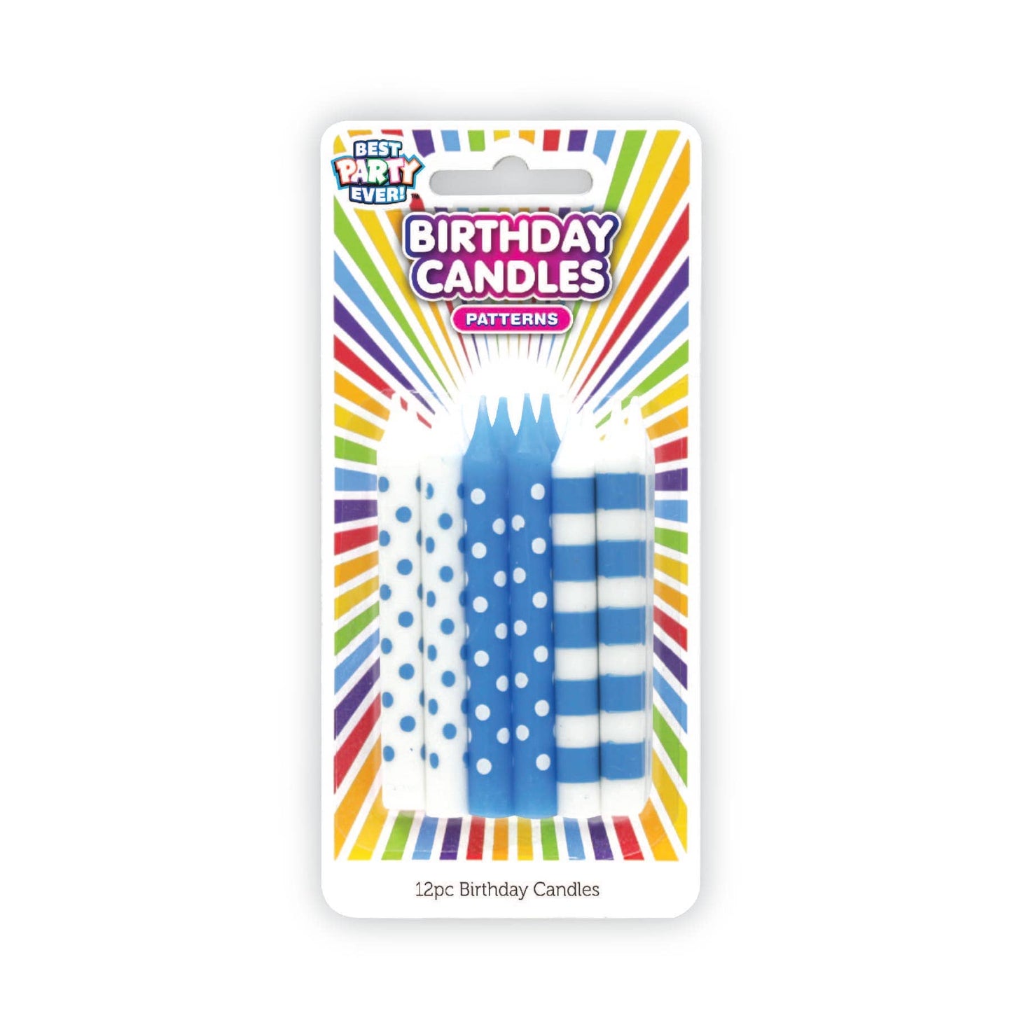 Blue and White Patterned Birthday Candles