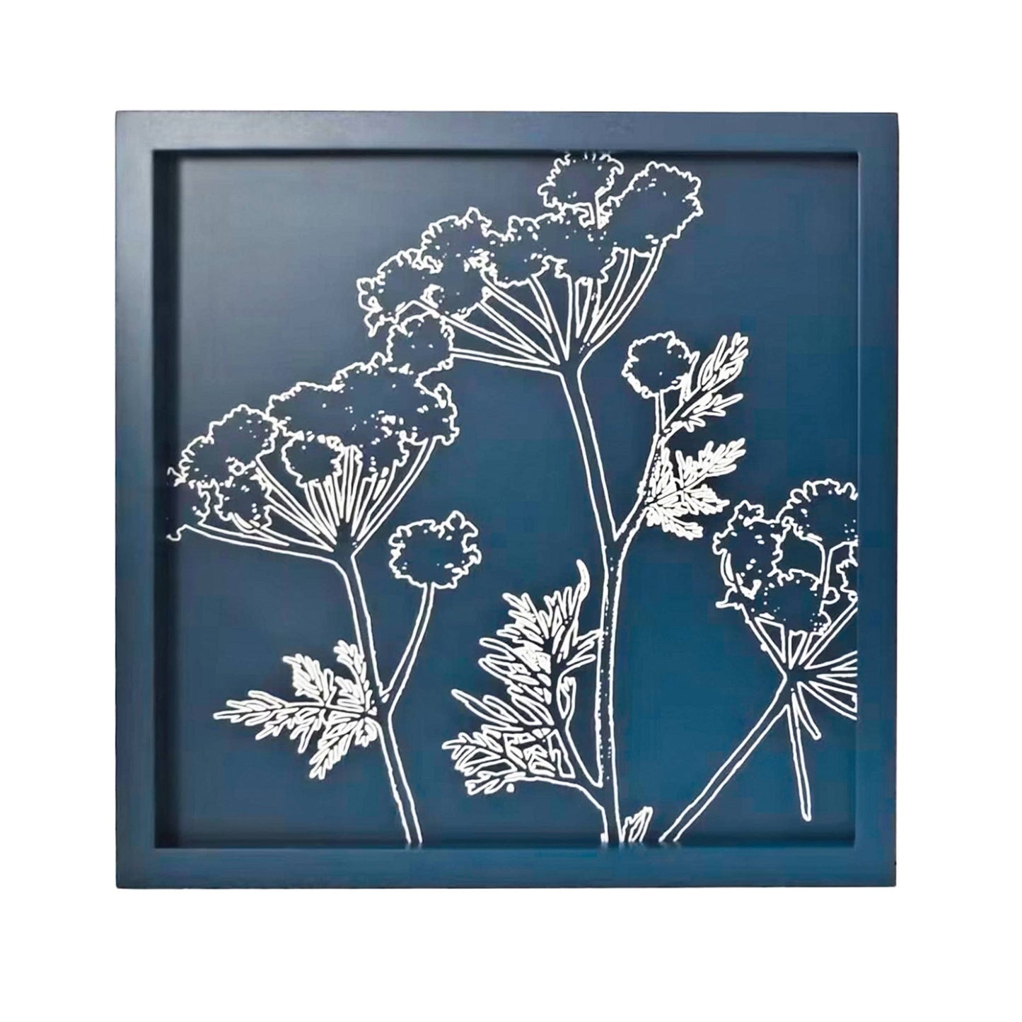 12" Wooden Blue Floral Line Art Wall Decor